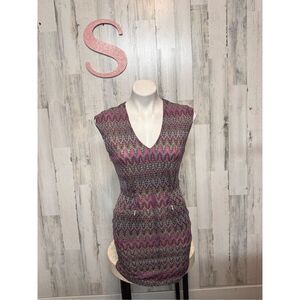 Ark & Co. Metallic Chevron Knit Bodycon Dress Small Pink Black Gold